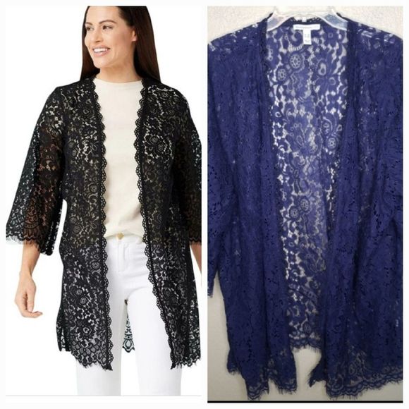 Isaac Mizrahi Other - Isaac Mizrahi Live Open Front Lace Duster Kimono 3X Navy Blue